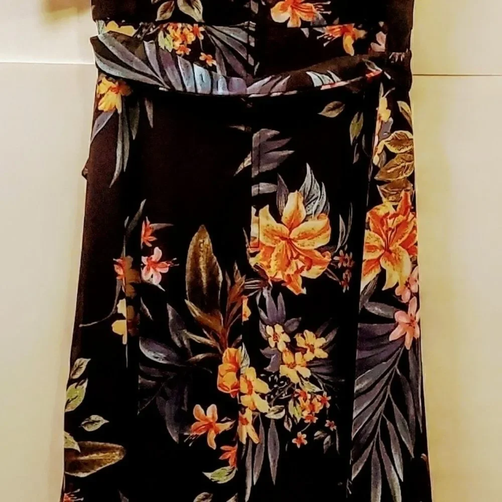 Black Floral Dress Midi Length